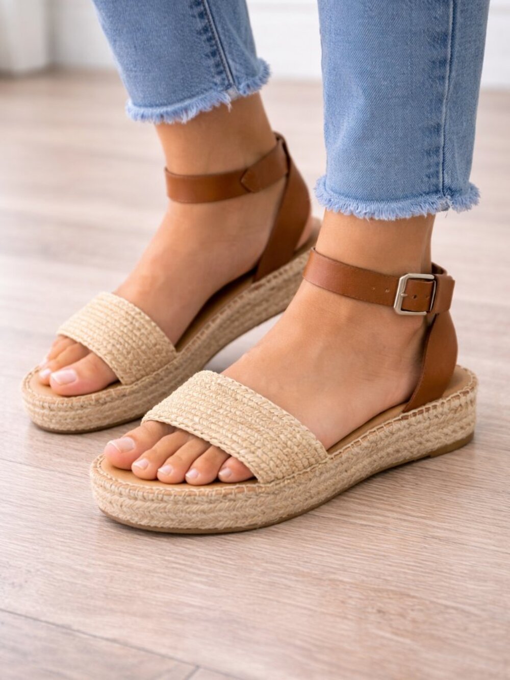Paseart Platform Espadrille Sandals Women 38 US 7 Tan Leather
